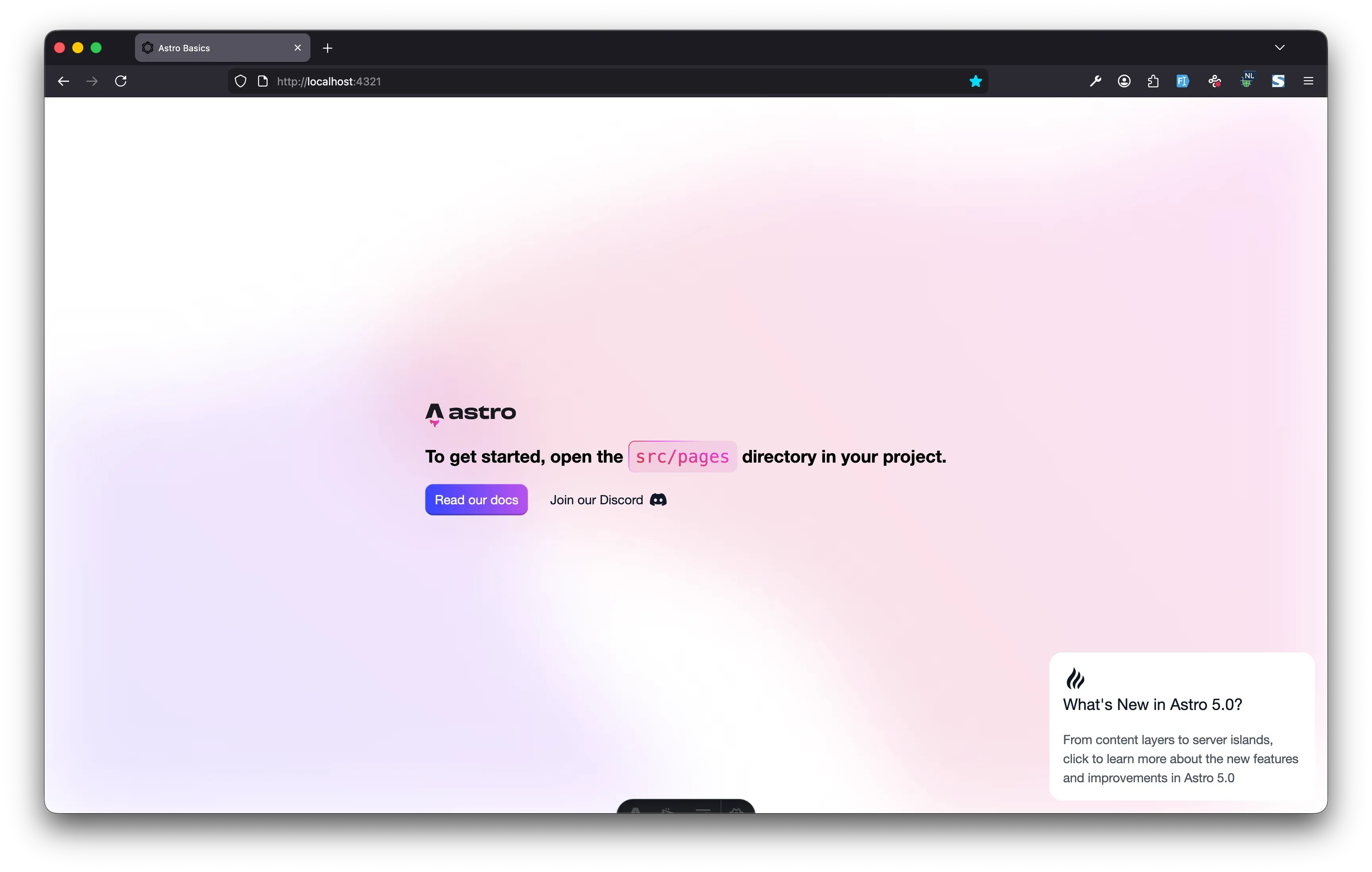 Browser: Halaman Welcome Astro
